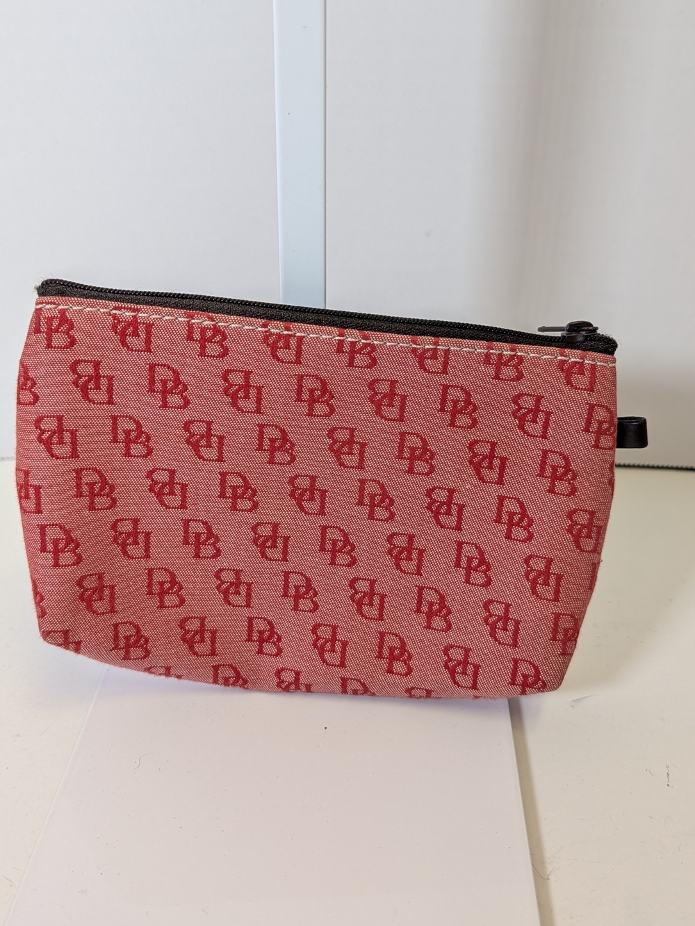 Dooney & Bourke Coral Canvas Monogram Zip Pouch with Red Print